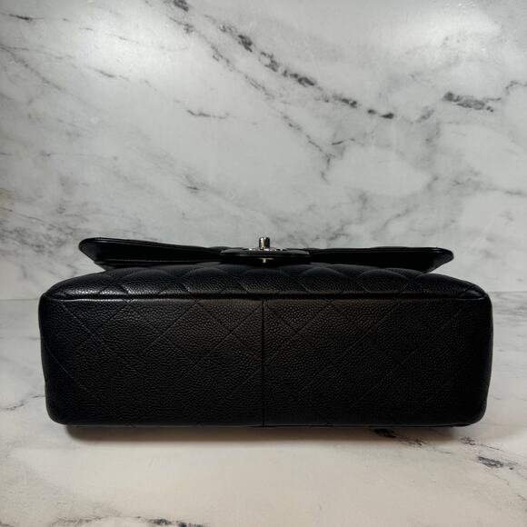 Chanel Caviar Jumbo Double Flap Bag Classic Quilted Leather Black CC Silver - Picture 4 of 16